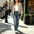 thumbnail image 6 of Jewelreauty Womens Light Jackets with Thumb Holes Pockets Long Sleeve Full-zip Bomber Coat Collarless Outwear (L, Khaki), 6 of 7