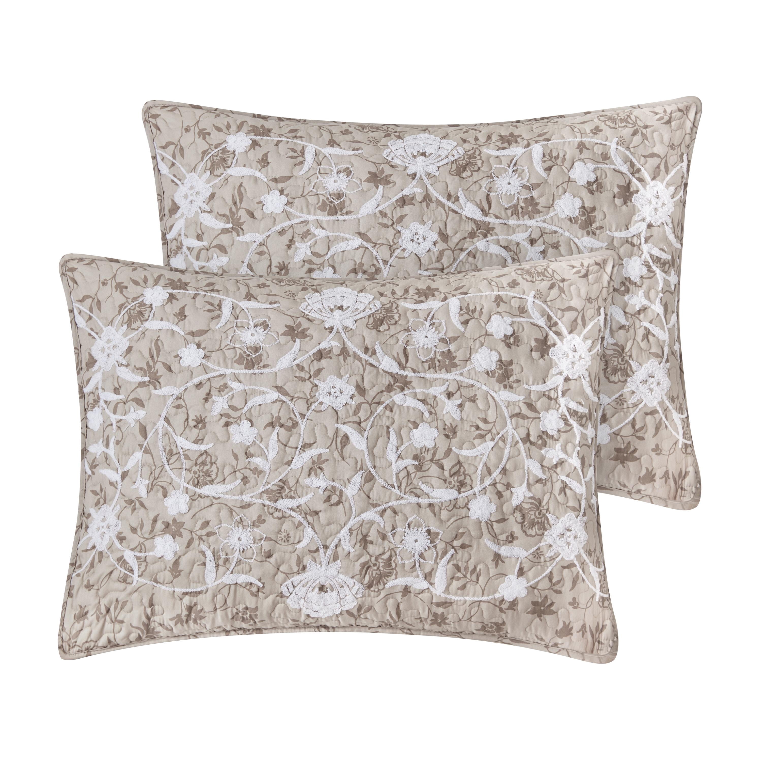 Kendall Vine Leaf Embroidery Taupe Neutral 2-Piece All-Season Reversible Soft Microfiber Quilt Set - Twin
