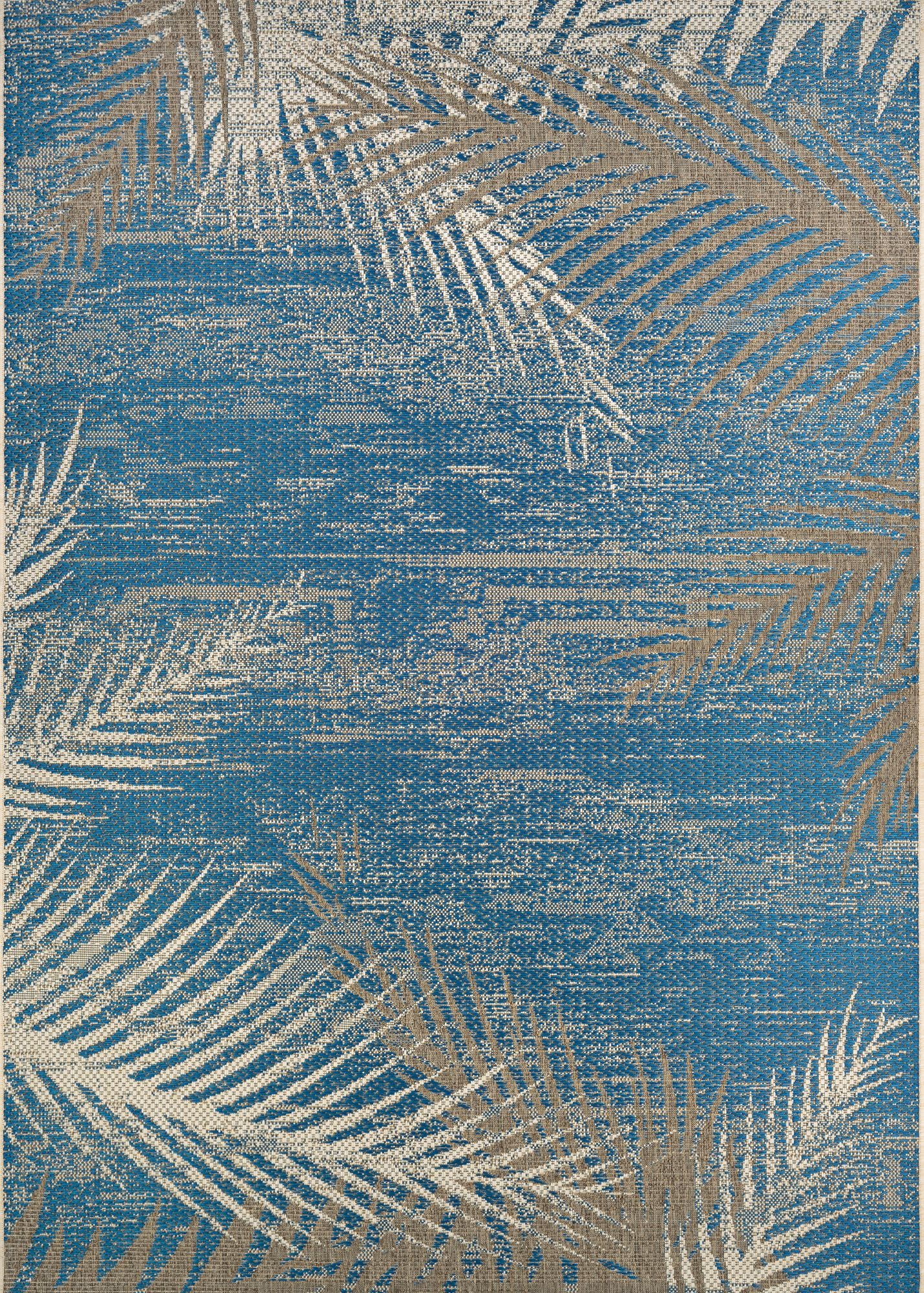 7.5' x 10.75' Blue and Beige Tropical Palms Rectangular Outdoor Area