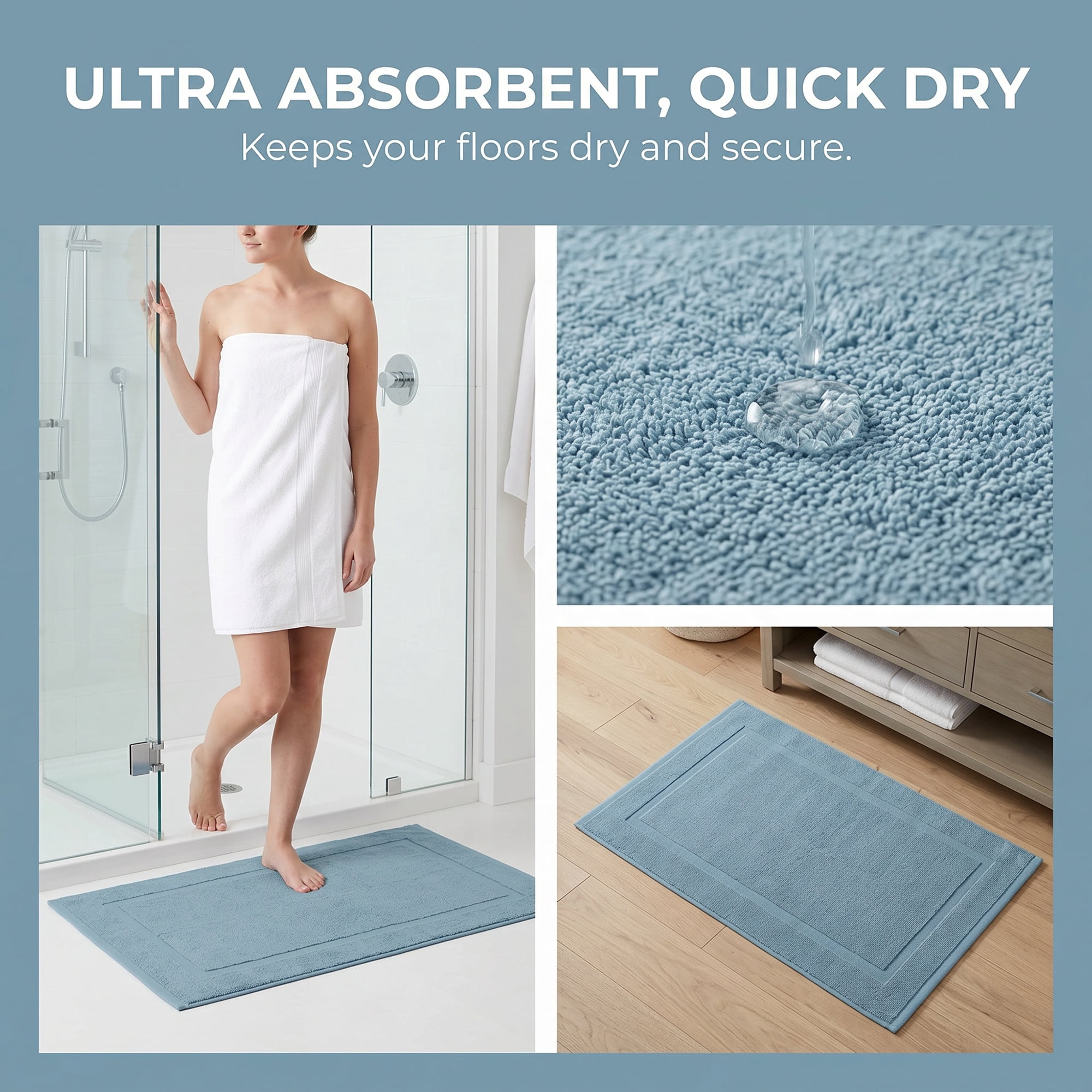 Unique Bargains Luxurious Cotton Bath Rug with Geometric Square Pattern Blue 32"x20"