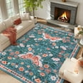 thumbnail image 6 of Garvee 9'x12' Farmhouse Floral Area Rug Botanical Butterfly Printed Carpet, Washable Rug with Non Slip TPR Backing Low Pile Indoor Mat for Living Room Bedroom Office, Blue, 6 of 8