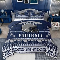 Homewish Boys Rugby Game Queen Comforter Set,Football Sport Bedding Sets,White Boho Geometric Bedding Comforter Set For Boys Kids,Super Cozy Room Decor Reversible,3 Pieces