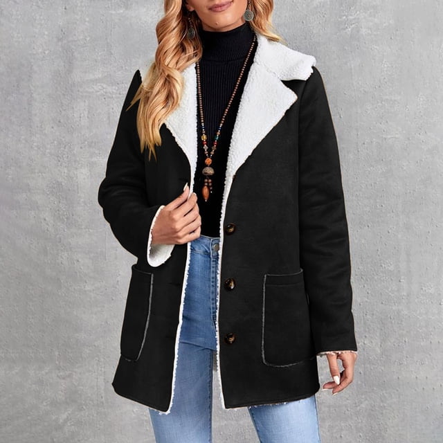 Chaquetas y abrigos casuales de manga larga sin capucha para mujer, abrigo de invierno cálido compuesto con cuello de solapa y botones, abrigo para mujer