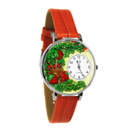 Whimsical Strawberries Red Leather And Silvertone Watch