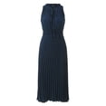 thumbnail image 3 of Women Sleeveless Evening Party Dress Jacquard Lace Up Hollow Out Ruffled Belted Tie Waist A Line Dress Solid Color Large Swing Summer Long Dresses Blue L, 3 of 5