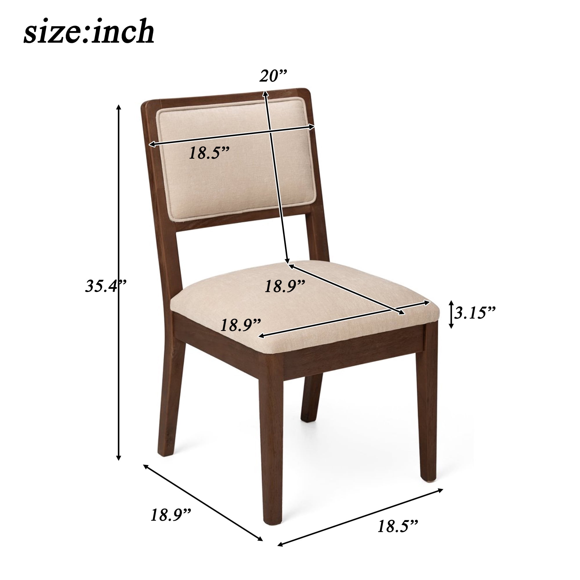 GARITIN Set of 2 Compact Rubber Wood Dining Chairs, 18.5 Inch Upholstered Fabric Kitchen Chairs, Ergonomic Side Chairs for Small Apartment Cafe Home, Walnut