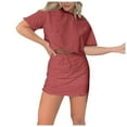 thumbnail image 2 of Women's 2 Piece Outfit Set Casual Short Sleeve T Shirt And Drawstring Skort With Built In Shorts Fashion Summer Wear,Wine,L, 2 of 8