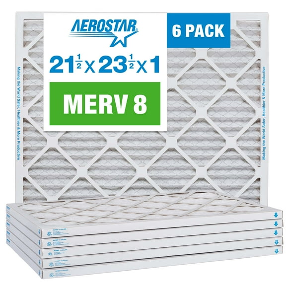 Aerostar 21 1/2 x 23 1/2 x 1 MERV 8 Pleated Air Filter, AC Furnace Air Filter, 6 Pack