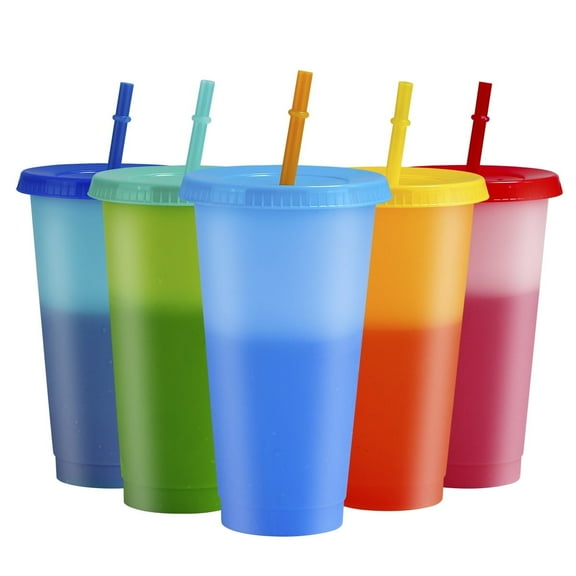GIXUSIL 24oz Color Changing Cups, Tumbler with Lid and Straw, Coffee Tumbler Cup, Travel Mug (5 Pack),Reusable Plastic Cups with Lids and Straws for Adults and Kids