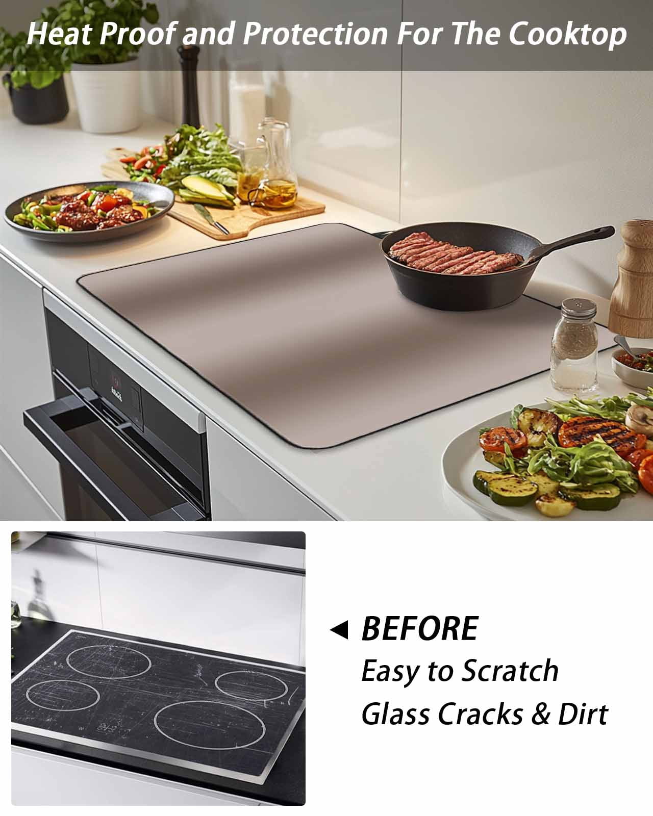 Stove Top Covers for Electric Stove, Brown Ombre Glass Stovetop Cover Protector, Modern Abstract Art Farmhouse Gradient Induction Cooktop Protector Oven Mat for Kitchen Countertop 24"x21"