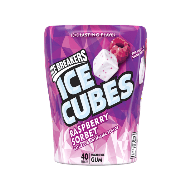 Ice Breakers Ice Cubes Raspberry Sorbet Sugar Free Chewing Gum, 3.24 oz