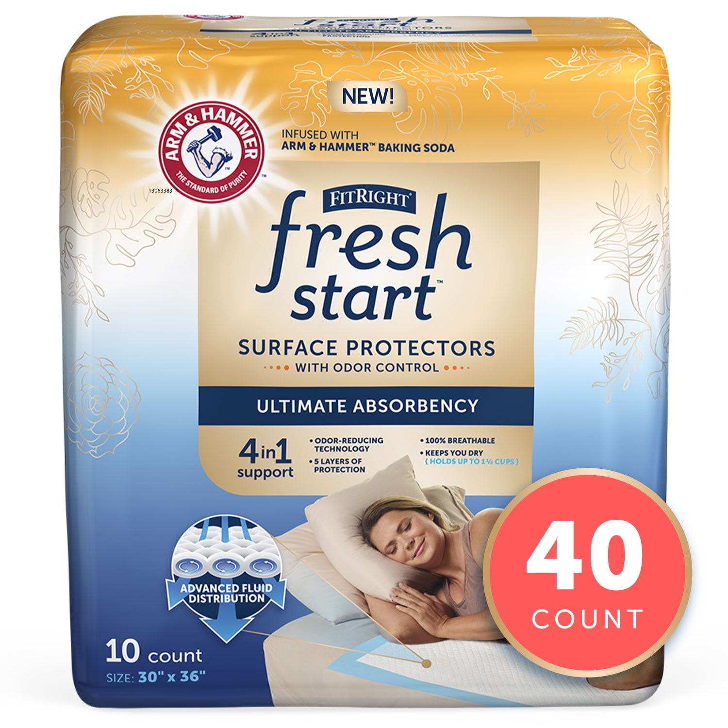 FitRight Fresh Start Disposable Underpads 30" x 36" (40 Count) Bed Pads