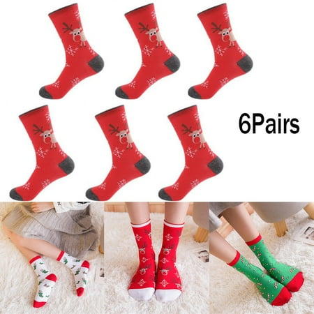 

6Pairs Socks Christmas Santa Claus Tree Elk Socks Elastic Outdoor Running Hiking Skiing Style-6