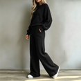 thumbnail image 5 of YHCY Womens 2 Piece Ribbed Knit Outfit Long Sleeve Crew Neck Tunic Sweatshirt Basic Straight Wide Leg Sweatpant Lounge Trendy Suits Oversized Dressy Sets Travel Vacation Sweatsuit Black L, 5 of 7