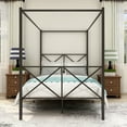 thumbnail image 3 of Aukfa Full Size Canopy Bed Frame, Four-Poster Metal Platform Bed with X Shaped Headboard - Black, 3 of 8