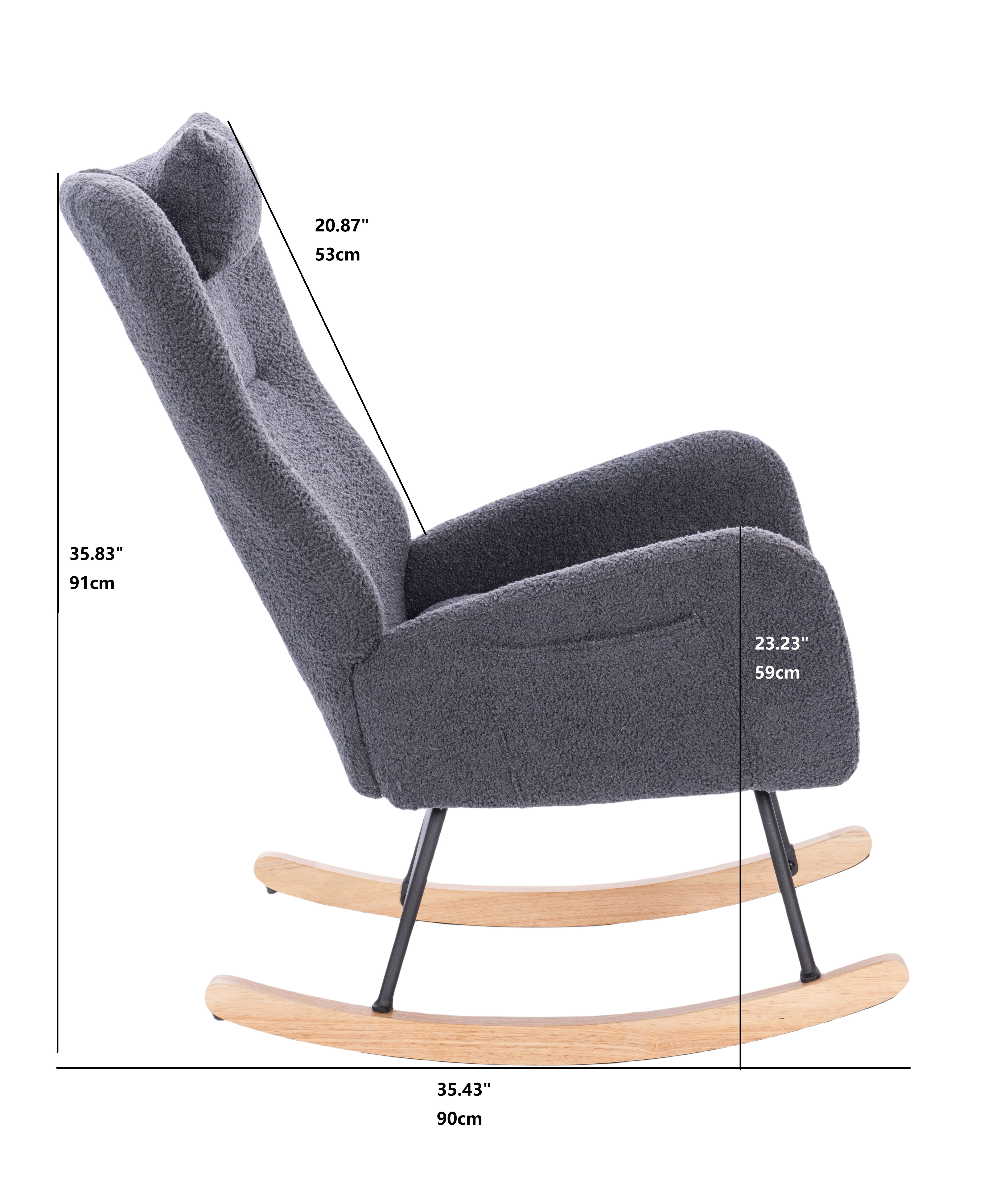 Newest Teddy Upholstered Nursery Rocking Chair for Living Room Bedroom(DARK GREY Teddy)