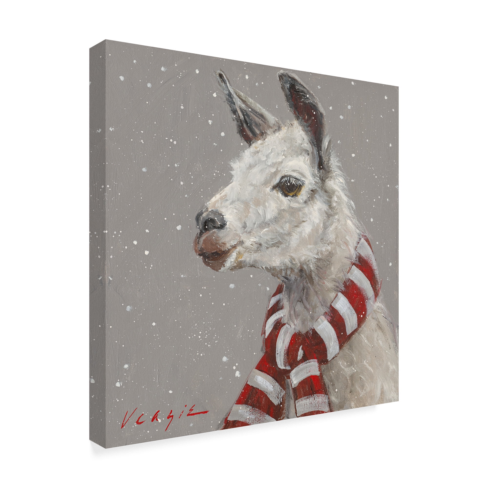 Trademark Fine Art 'Llama With Red And White Scarf' Canvas Art by Mary Miller Veazie