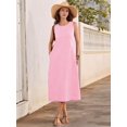 thumbnail image 6 of Women's Dresses Long Sundresses Plaid Striped Pockets Maxi Dress for Summer Casual Beach Vacation Pink XL, 6 of 9