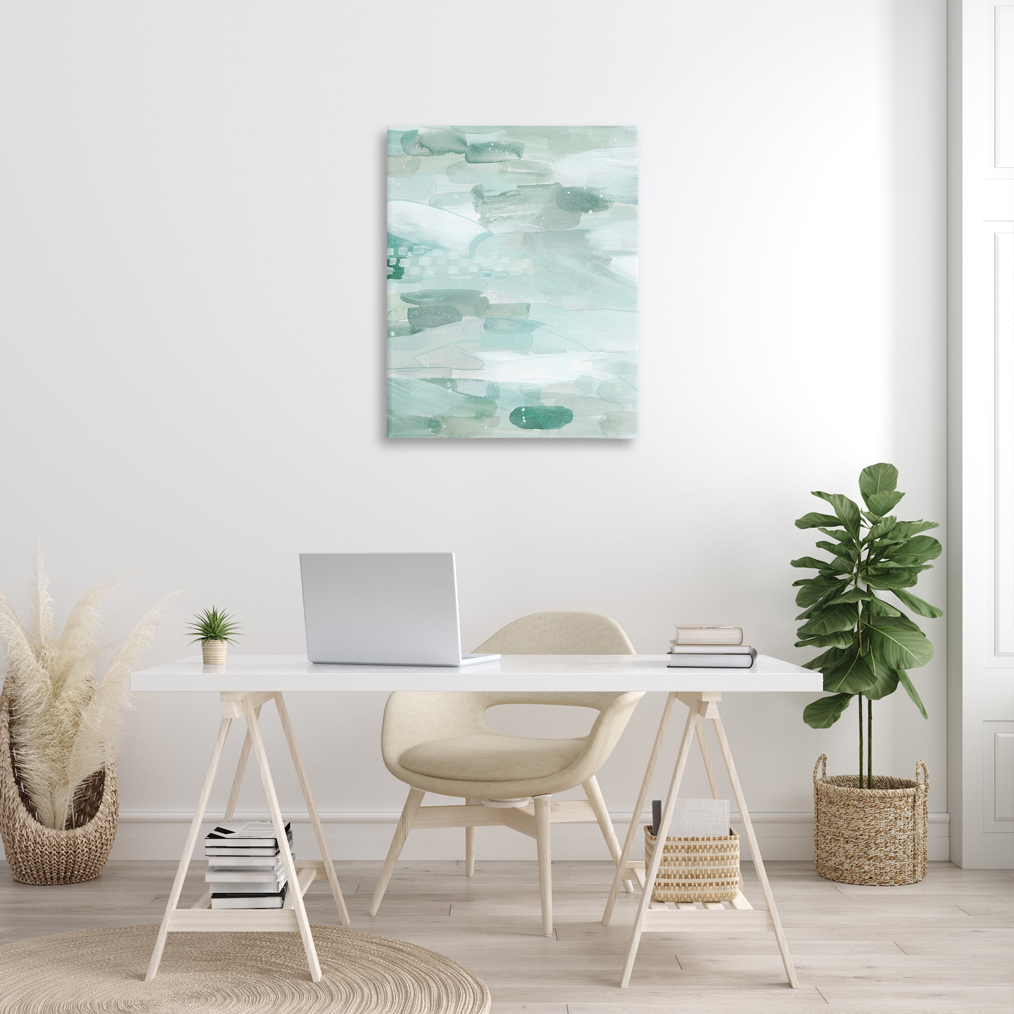 Stupell Industries Horizontal Green Strokes Abstract Painting Gallery Wrapped Canvas Art Print Wall Art, 30 x 40