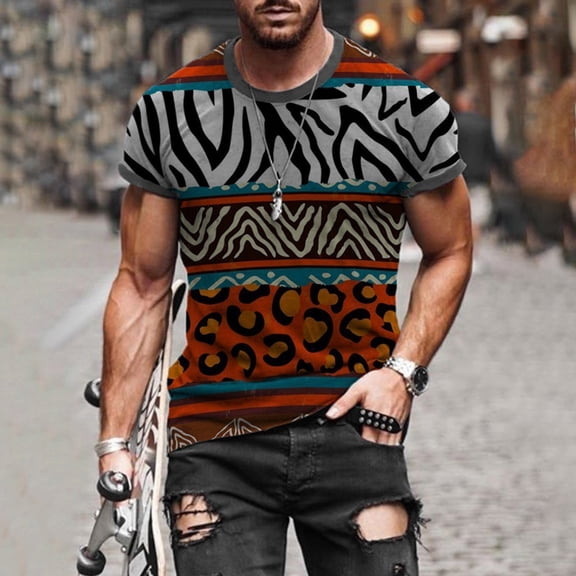 AURIGATE Men Spring Summer Casual Slim 3D Printed Short Sleeve T Shirt Top Blouse