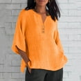 thumbnail image 2 of Eryao Clearance Sales Today Deals Prime Cotton Linen Half Sleeve Shirts for Women Casual Button V Neck Blouses 2025 Spring Summer Solid Color Side Slit Lightweight Tops,Yellow,XL, 2 of 7