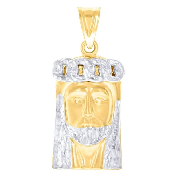 10k Two-tone Gold Mens Jesus Religious Charm Pendant 30.7x14.3mm Wide Necklace for Men - 3.6 Grams