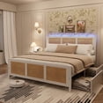 thumbnail image 2 of Yiwa Boho Cane King Bed Frame, Rattan Platform with Headboard, Footboard, LED Lights, and 4 Storage Drawers, 2 of 7