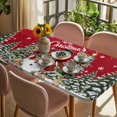 thumbnail image 3 of Red Christmas Snowman Table Cloths for 3 Foot Rectangle Tables, Xmas Tree Snowflake Botanical Patio Waterproof Elastic Fitted Tablecloths, Washable Rectangular Table Cover for Camping, 3 of 8