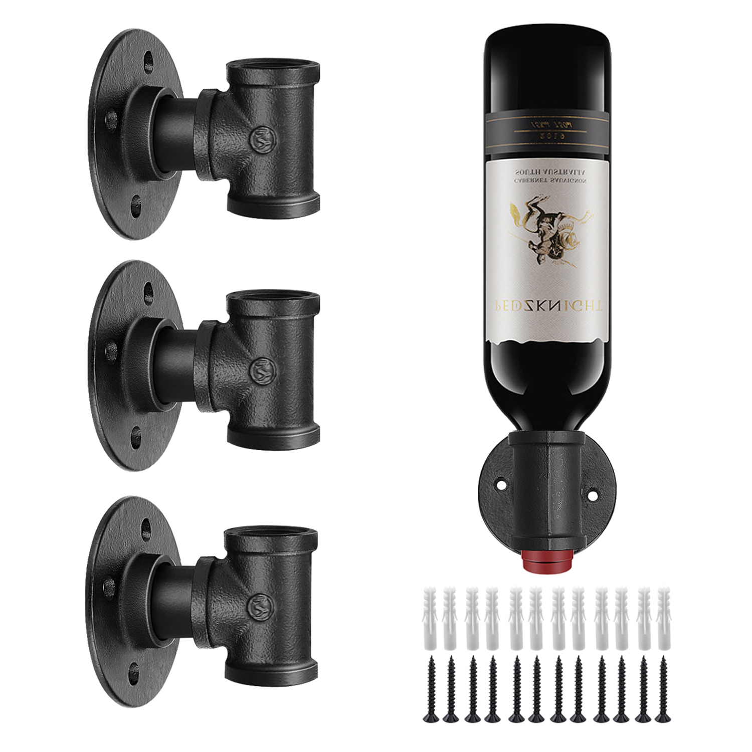 Black Retro Iron Pipe Red Wine Bottle Holder Rack Wall Mounted Wine