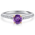 thumbnail image 3 of Gem Stone King 10K Two Tone Gold Purple Amethyst and Lab Grown Diamond Engagement Ring for Women | 0.66 Cttw | Round 5MM | Gemstone February Birthstone | Size 9, 3 of 6
