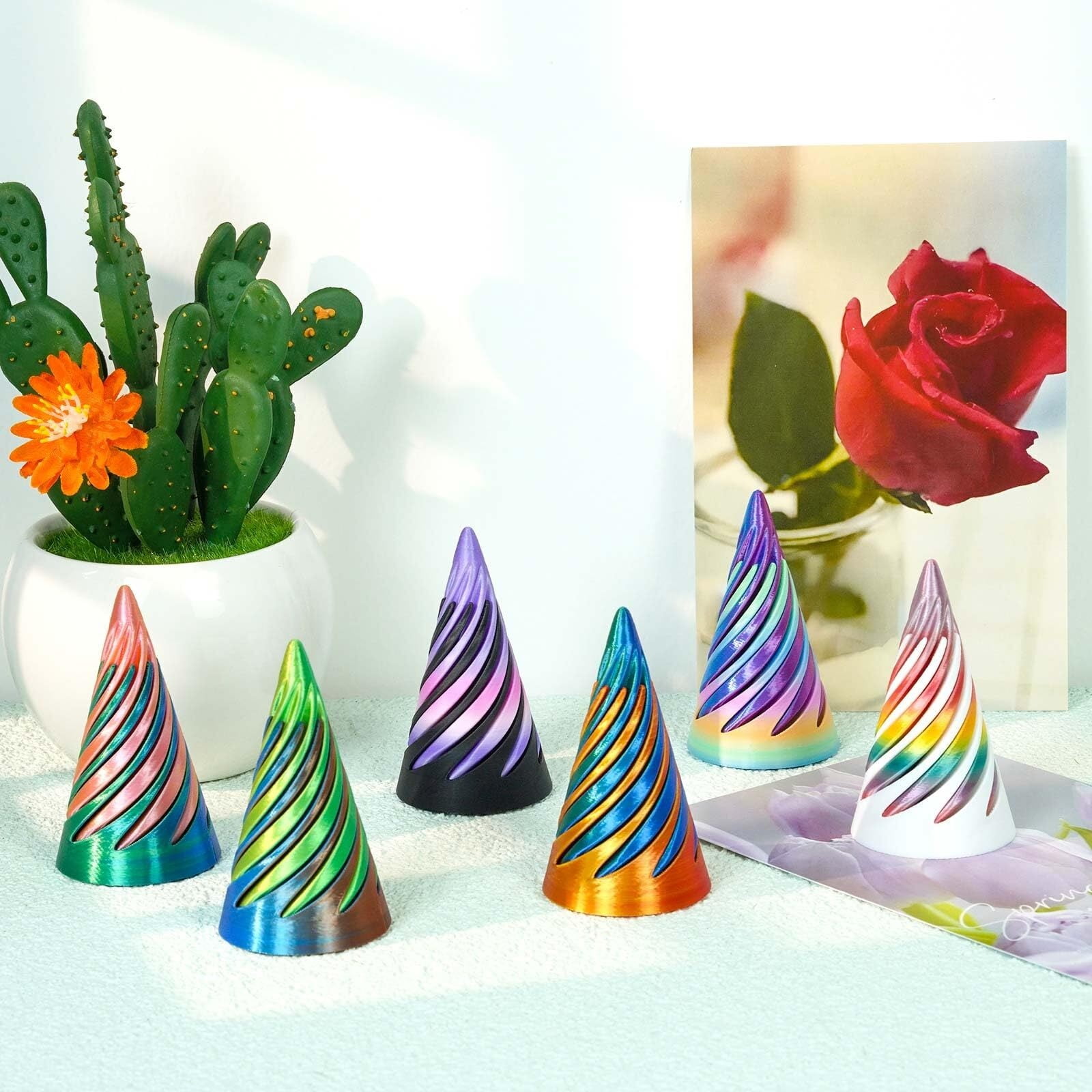 3PCS Impossible Cone,3D Printed Spiral Cone Fidget Impossible Pyramid Passthrough Sculpture,Stress Relieving Stocking Filler White Elephant Gifts