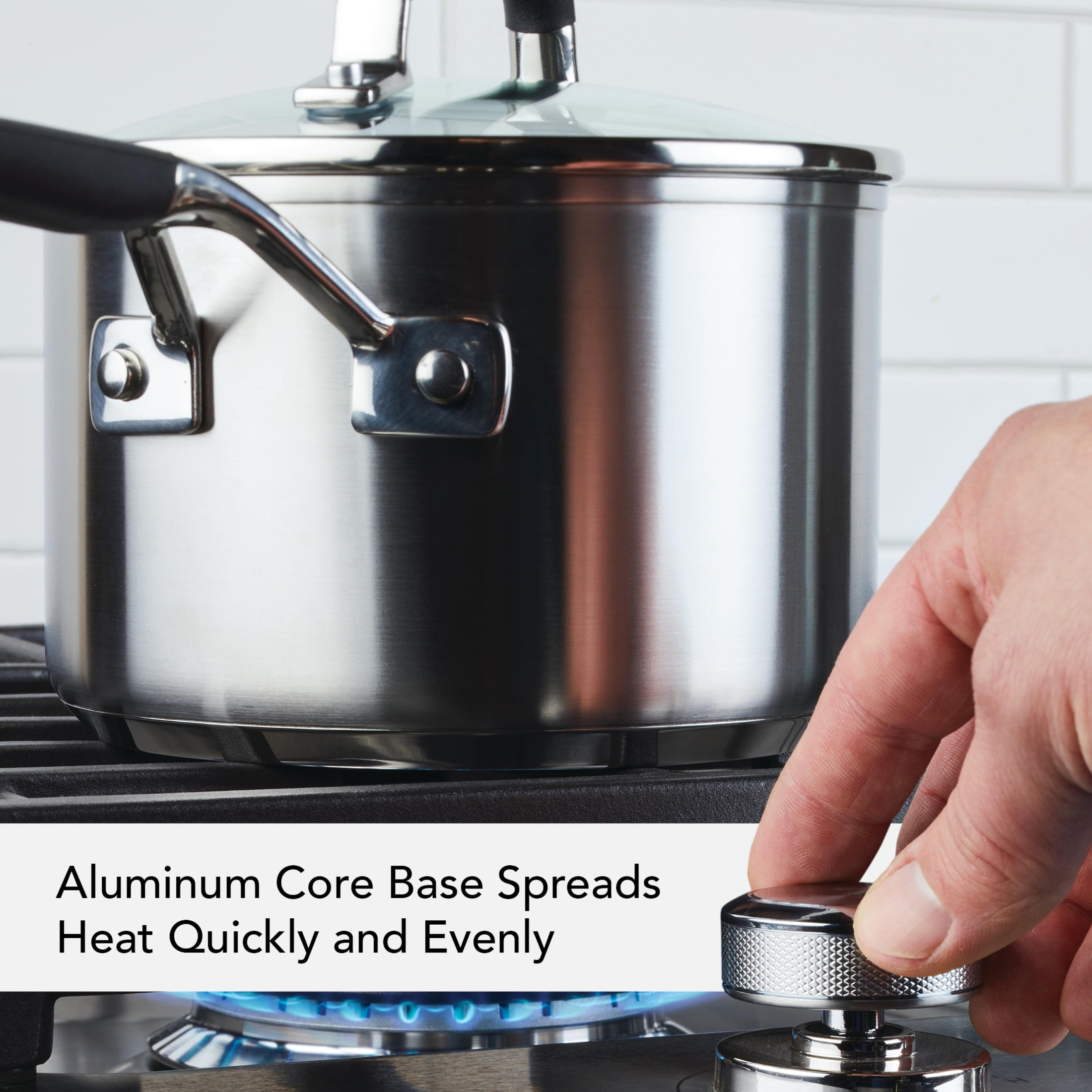 KitchenAid Stainless Steel Induction Saucepan with Lid, 3-Quart, Brushed Stainless Steel