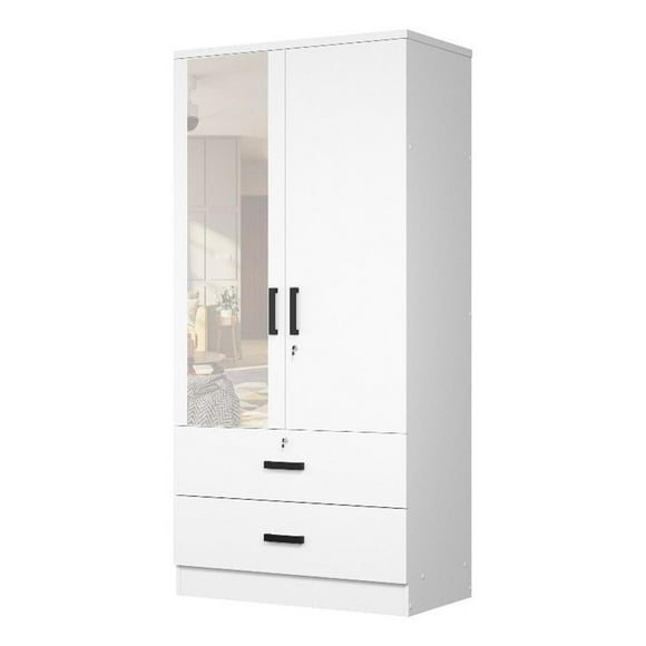 Better Home Products Armoire Garde-Robe Grace avec Miroir et Tiroirs, Blanc