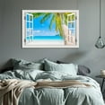 thumbnail image 3 of Tropical Beach Wall Art Picture for Living Room - Window Frame Style Canvas Wall Decor Palm Tree - Coastal Art Print for Bedroom - Blue Ocean Artwork on Canvas for Home decoration, 3 of 8