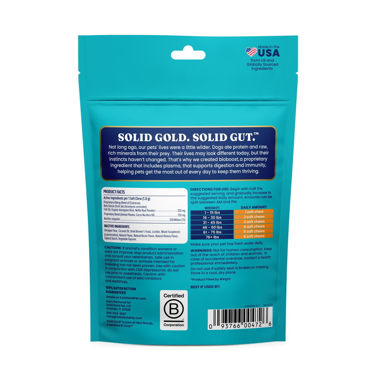 Solid Gold Allergy Support Supplement for Dogs, for Seasonal Allergies, Bacon 60 Count