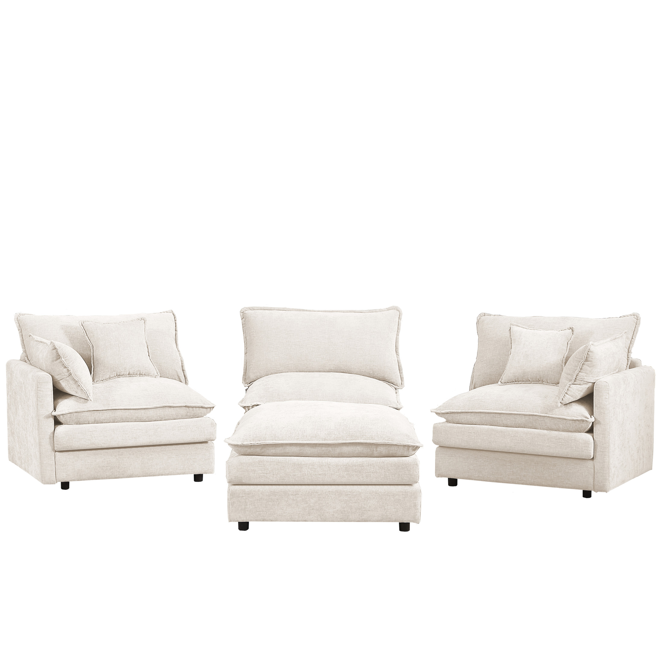 Noble House Stacy 102" Modular Sectional Sofa, L-Shaped Chenille Couch with Movable Ottoman, for Living Room, Beige