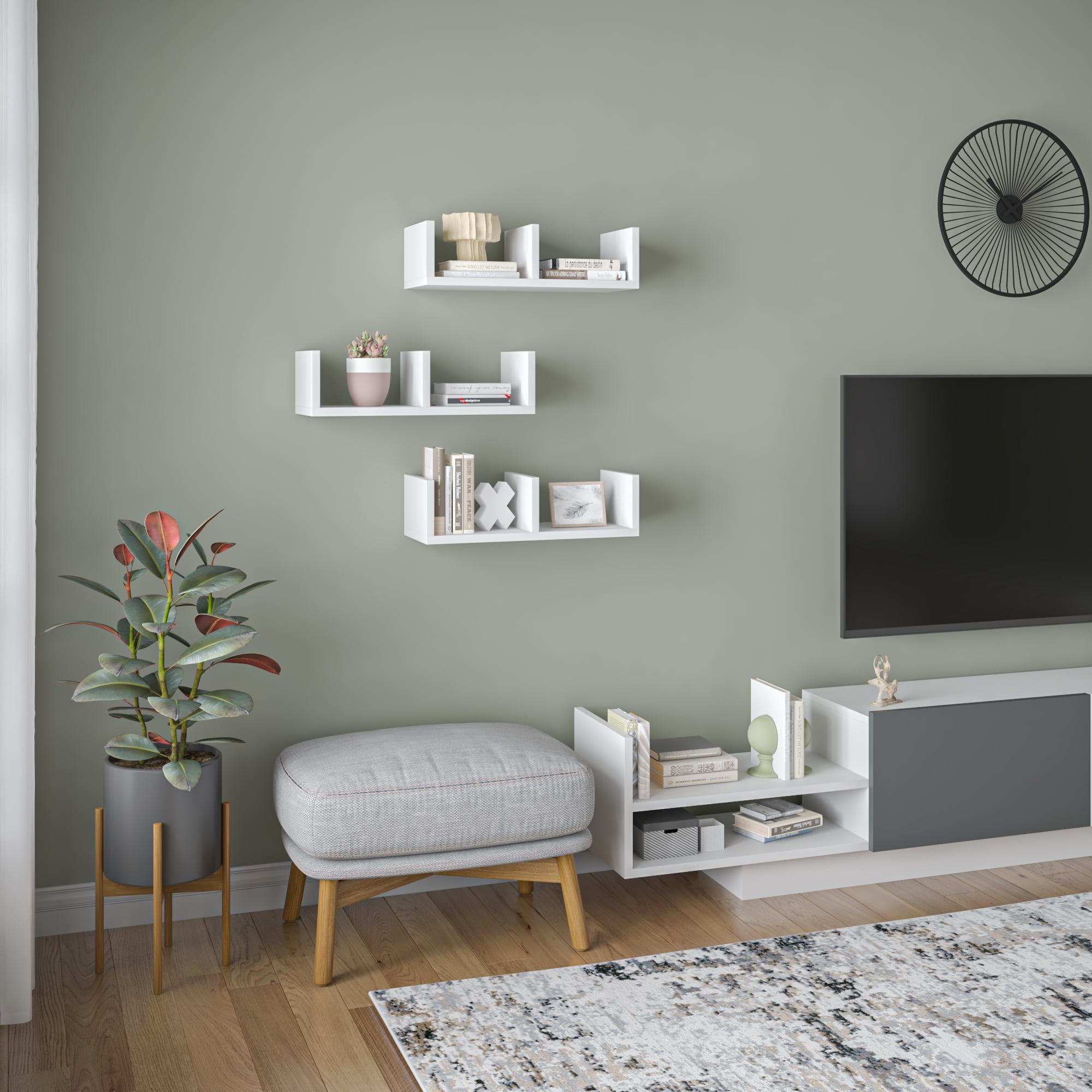 Ada Home Decor Furniture 19.69" 3 Tier White Waller Modern Wall Shelf