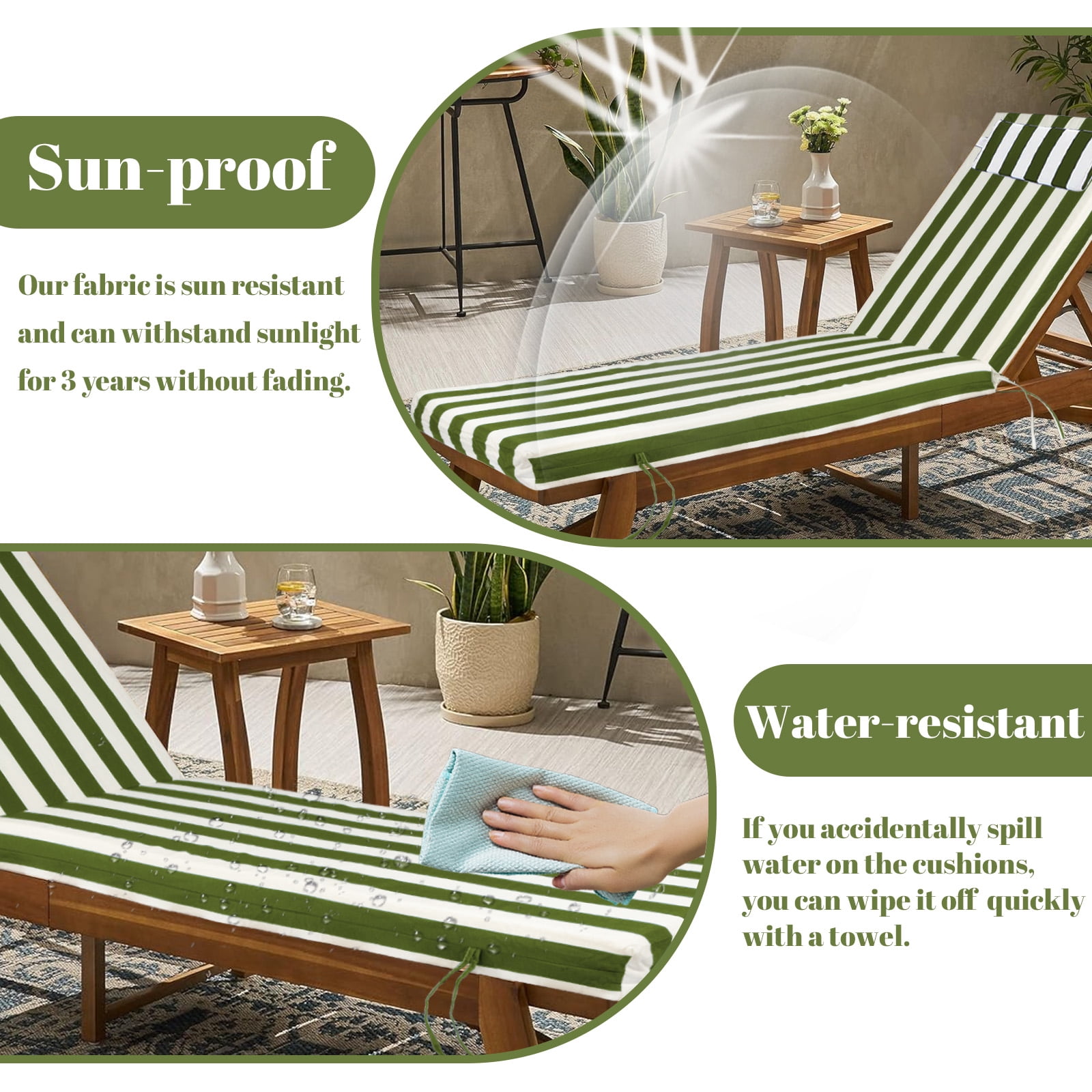 SDJPOI Outdoor Chaise Lounge Cushions, Patio Chaise Cushion with Headres for Pool Sand Beach