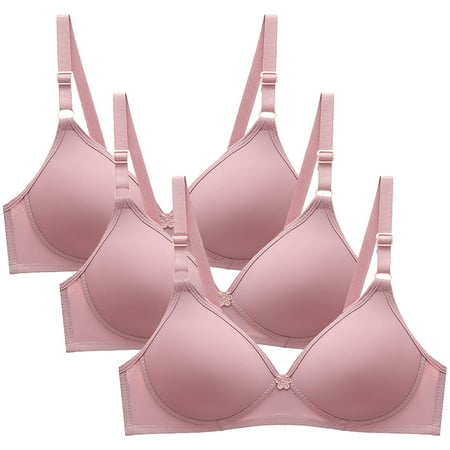 HOMBOM Everyday Bras for Women Wire-Free Convertible 3PC Daily Bra Pink Balconette Bra Daily Bra M
