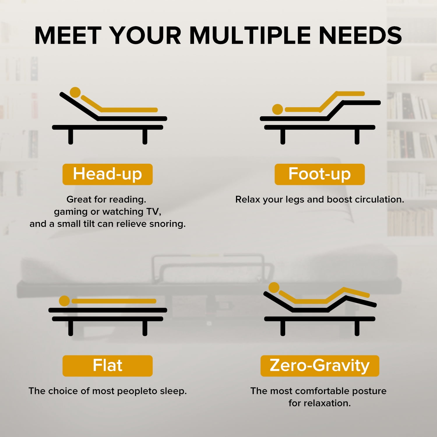 Queen Size Adjustable Bed Frame with Wireless Remote, Zero Gravity & Head & Foot Incline, Heavy-Duty Steel Frame, Whisper-Quiet Motor, Easy Installation