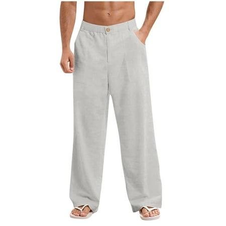 Yaltungu Pants for Men Straight Leg Button Loose Fitting Lightweight Thin Work Beach Travel Pants for Casual