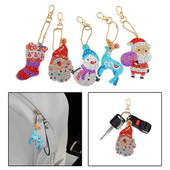 Painting Keychain Round Drills DIY Crystal Rhinestone Key Chain Pendant Beginners Kunst und Skulpturen Phone Wallet Bag christmas