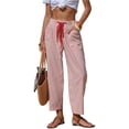 thumbnail image 2 of VV AVEORS Womens Summer Striped Barrel Cropped Pants Comfy Drawstring Capri Pant With Pockets Beach Vacation Lounge Trousers Red S, 2 of 8
