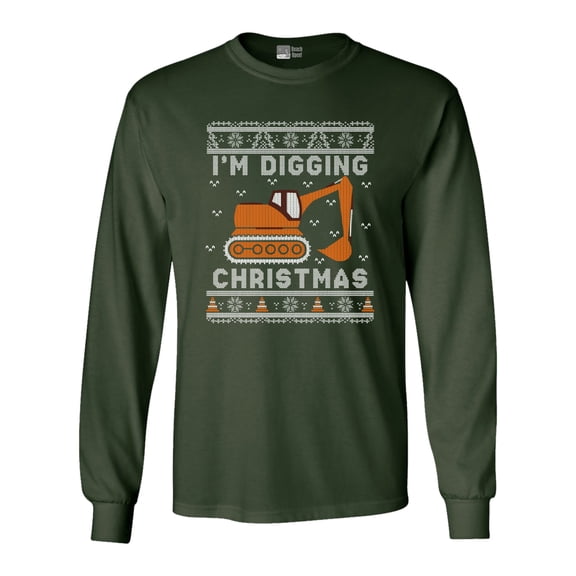 Long Sleeve Adult T-Shirt I'm Digging Christmas Construction Truck Funny DT