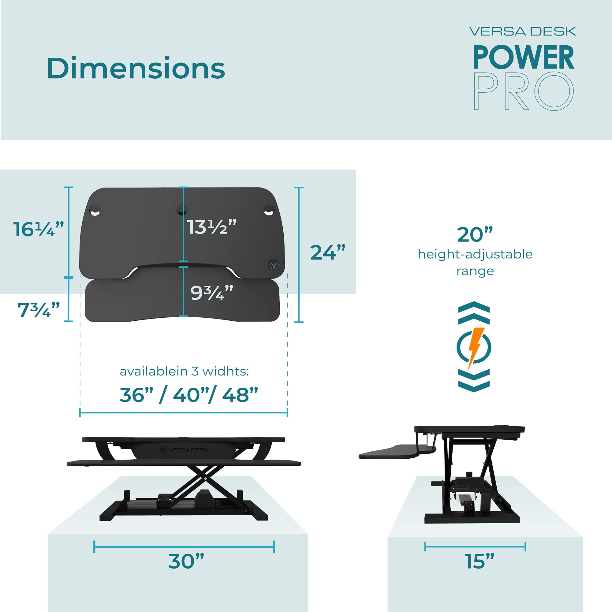 VERSADESK® PowerPro™ 36” Electric Standing Desk Converter - Wood & Steel Sit-to-Stand Riser w/ Keyboard Tray & USB Hub, | Maple, 36”x24”