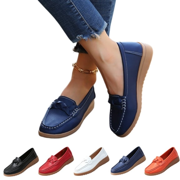 IEMIEMIEM Womens Loafers Comfortable Flats Shoes Casual Slip On Lightweight Penny Loafers Bussiness Work Shoes Ladies Dress Shoes 7.5 Wide Blue