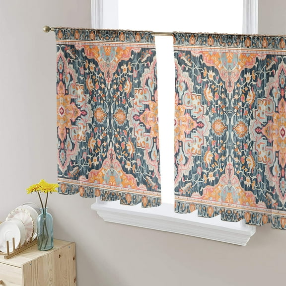 Pink Beige Boho Sheer Curtains 54 Inches Length 2 Panels Set, Window Sheer Curtains for Living Room/Bedroom, Vintage Ethnic Tribe Abstract Art Light Filtering Rod Pocket Curtain 52'' x 54'' x 2