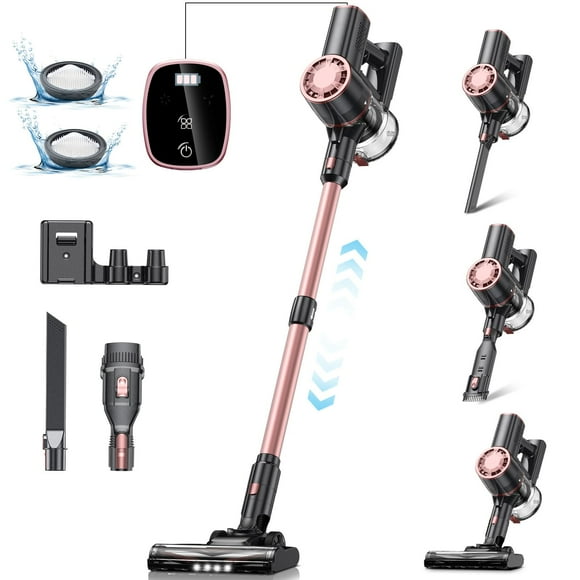 Vexilar Cordless Vacuum Cleaner, Self-Standing, Rechargeable Stick Vacuum Cleaners for Home, 35mins Runtime, LED Screen, 6-in-1 Lightweight Handheld