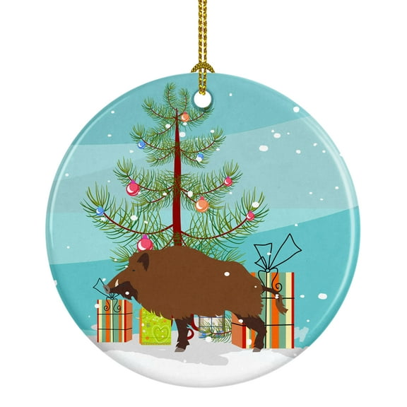 Wild Boar Pig Christmas Ceramic Ornament