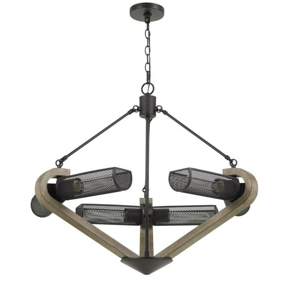 Cal Lighting Baden 60W 6-Light Metal/Wood Chandelier with Mesh Shades in Black